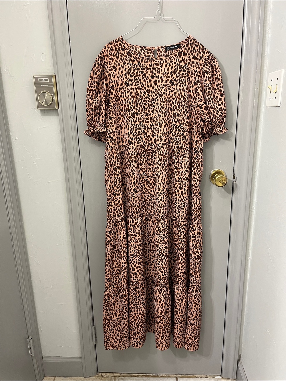 Leopard Print Tiered Maxi Dress - Pink/Brown